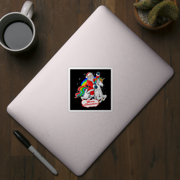 Christmas Santa Riding Unicorn, Cute Xmas Rainbow Lover Gift by Printofi.com